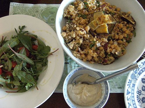 green salad and aubergine salad