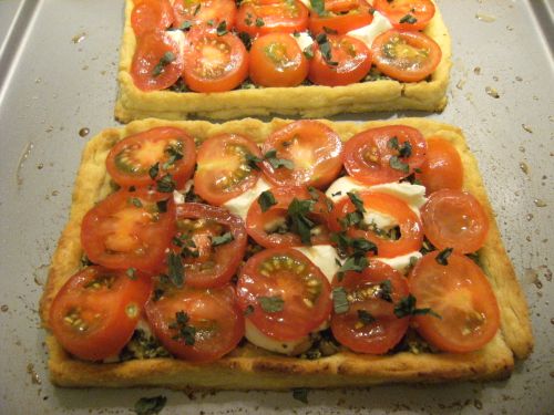 pastry with pesto mascarpone and toms