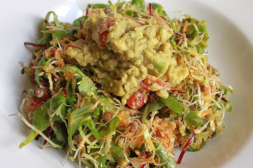 sprout and guacomole salad