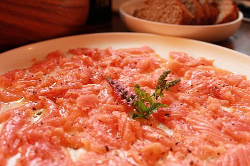 wild salmon carpaccio with brown bread